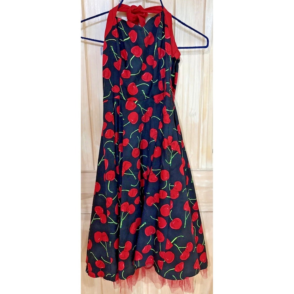 Hearts & Roses London Womens 8 Cherry Print Halter Swing Dress 50s Pinup